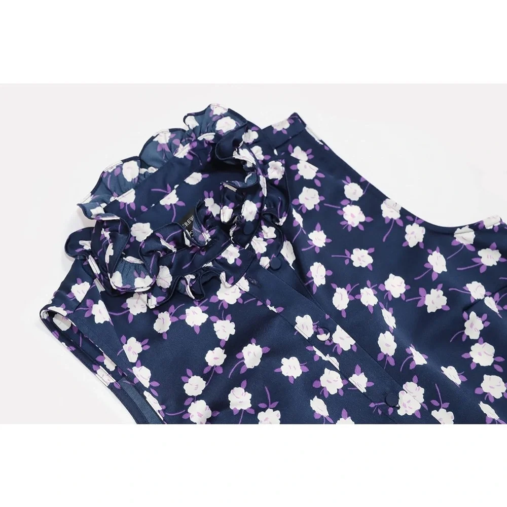 J. Crew Ruffleneck Sleeveless Peony Printed Top